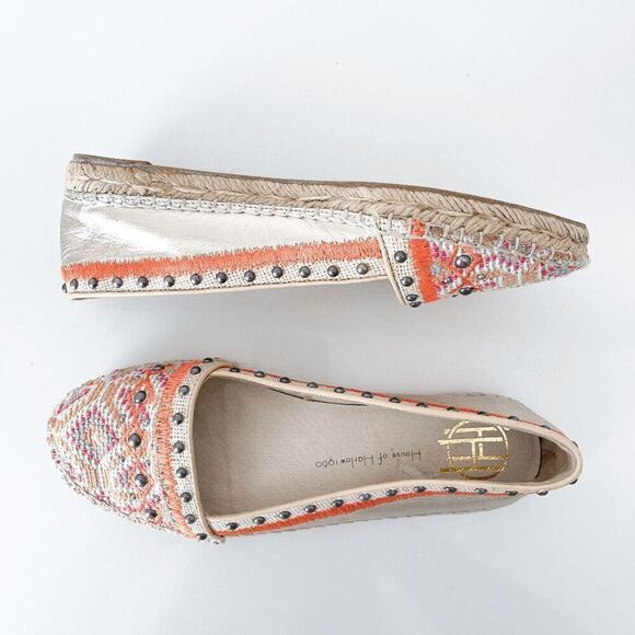 House Of Harlow 1960 Womens Kat Slip On Studded Espadrille Gold Multicolor 36 - Picture 5 of 6